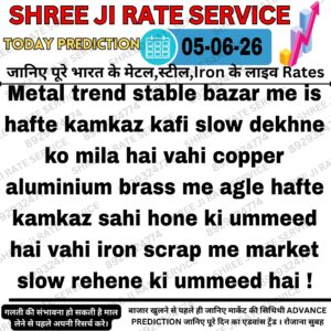 Today metal, iron aur scrap rate prediction chart ke saath bazaar bhav aur market trend ki jankari.