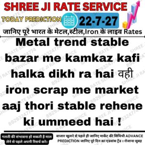 Aaj ka Metal, Iron aur Scrap Market Prediction chart with price trend analysis in Hinglish.