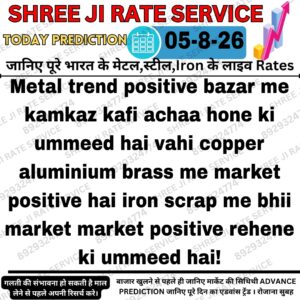 Aaj ke metal, iron aur scrap rate prediction ki jankari dikhata hua market update graphic.